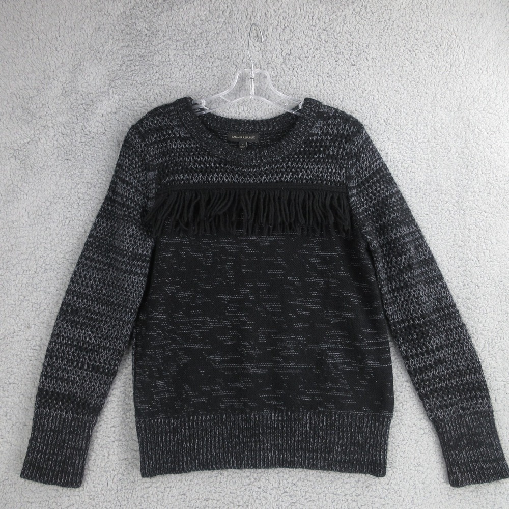 Banana Republic Sweater Womens Small Charcoal Wool Knit Alpaca Otdoors Embroider